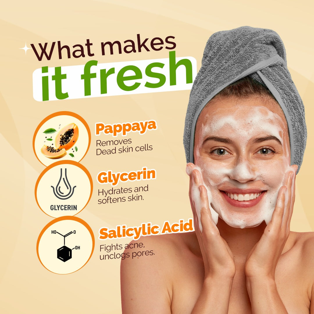 PAPAYA FACE WASH | GENTLE CLEANSING | REMOVES EXCESS OIL | FRESH LOOK | SUITABLE FOR DAILY USE (60ml)